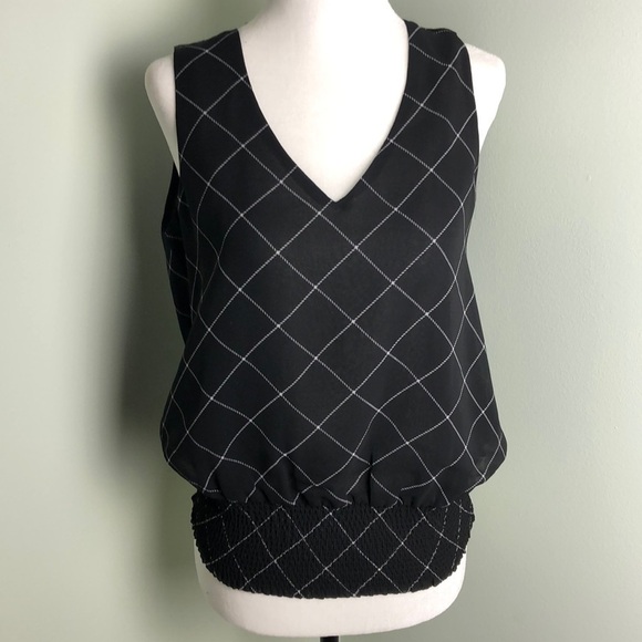 💜 S 💜 NWT Blouse Tank Elastic Checkered - Picture 1 of 9